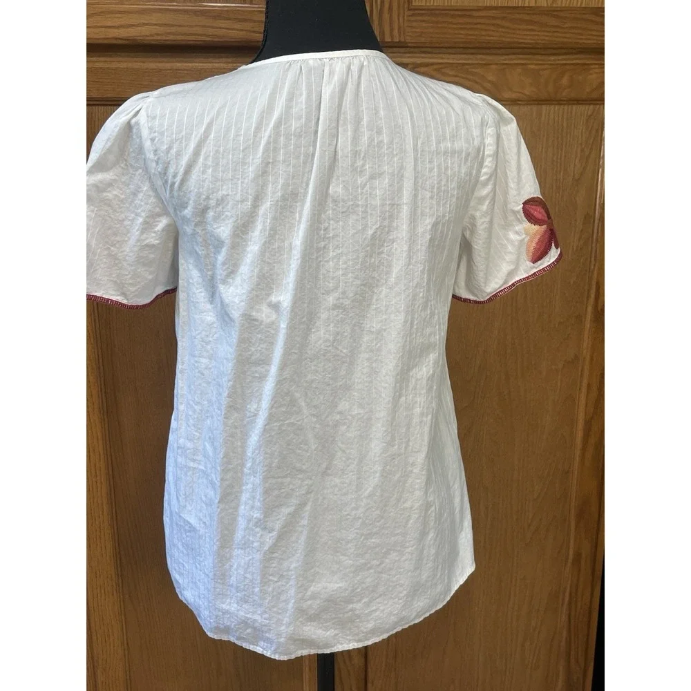 Madewell White Pink Burgundy Floral Embroidered Boho Blouse Top Size XS - Picture 10 of 12
